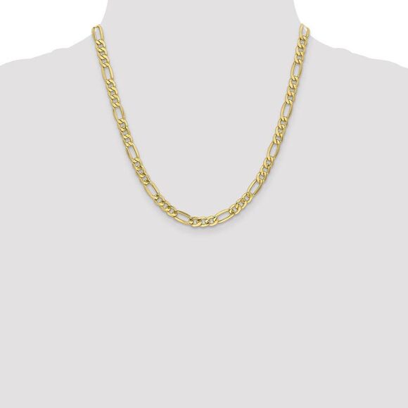 Men's 6.6mm 10k Yellow Gold Hollow Figaro Chain Necklace, 20 Inch
